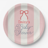 Red Bow & Pink Stripes Baby Shower Pappteller (Vorderseite)