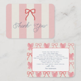 Red Bow & Pink Stripes Baby Shower Thank You Mitteilungskarte