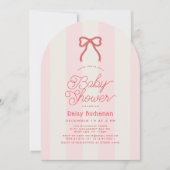 Red Bow & Pink Stripes Girl Baby Shower Einladung (Vorderseite)