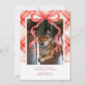 Red Bow Plaid Valentine’s Photo Card Einladung (Vorderseite)