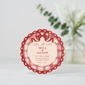 Red bow plaid wedding save the date (Stehend Vorderseite)