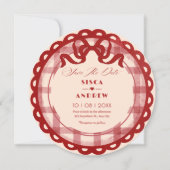Red bow plaid wedding save the date (Vorderseite)