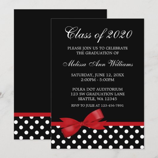 Red Bow Polka Dots Abschluss Ankündigung (Vorne/Hinten)