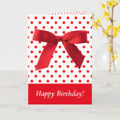 Red Bow Polka Dots Happy Birthday Festive Girly Karte (Gelbe Blume)