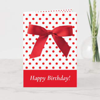 Red Bow Polka Dots Happy Birthday Festive Girly Karte