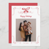 Red Bow Ribbon Weihnachtsfotokarte Feiertagskarte (Vorne/Hinten)