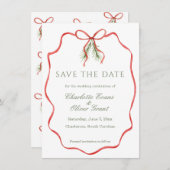 Red Bow Ribbon Winter Save The Date (Vorne/Hinten)