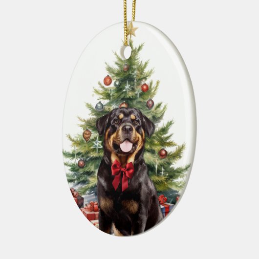Red Bow Rottweiler Dog Weihnachten Keramik Ornament (Links)