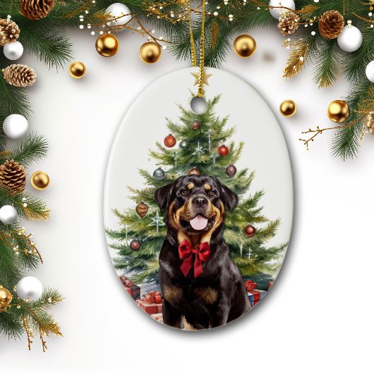 Red Bow Rottweiler Dog Weihnachten Keramik Ornament