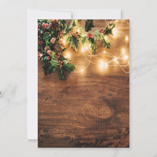 Red Bow, Rustic, Gold Company Weihnachtsgebäck Par Einladung (Rückseite)