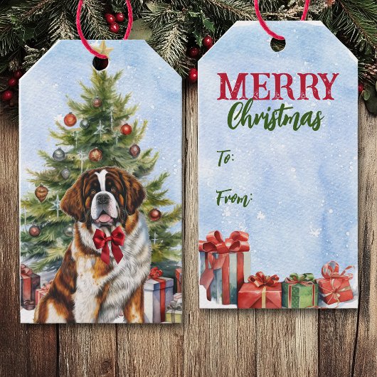 Red Bow Saint Bernard Dog Weihnachtsbaum Geschenkanhänger