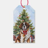 Red Bow Saint Bernard Dog Weihnachtsbaum Geschenkanhänger (Vorderseite)