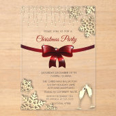 Red Bow, Schneeflocken, Brillen Gold Company Weihn Acryleinladungen (Vorderseite)