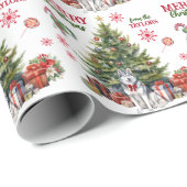 Red Bow Siberian Husky Dog Holiday Tree Geschenkpapier (Rolleneckpunkt)