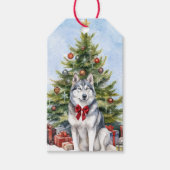 Red Bow Siberian Husky Dog Weihnachtsbaum Geschenkanhänger (Vorderseite)