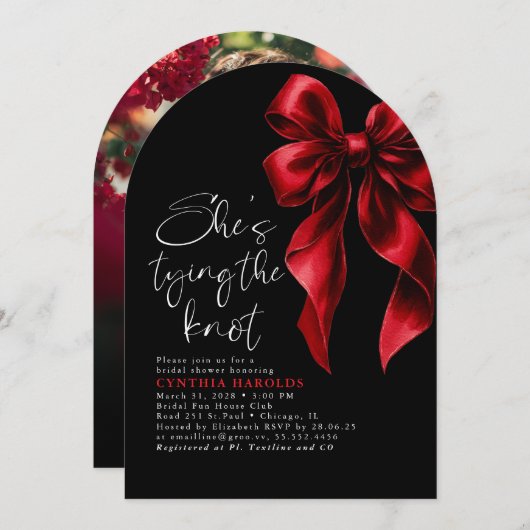 Red Bow Sie bindet das Foto des Knochen-Brautparty Einladung (Vorne/Hinten)