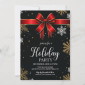 Red Bow Snowflake Weihnachtsfeier Einladung (Vorderseite)