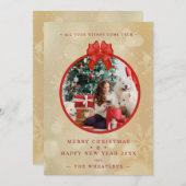 Red Bow Snowflakes Christmas Round Family Photo (Vorne/Hinten)