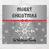 Red Bow & Snowflakes Christmas Schaumweinetikett (Einzelnes Label)