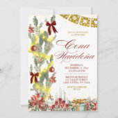 Red bow Spanish Cactus Christmas Cena de Navidad Einladung (Vorderseite)