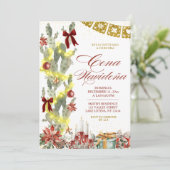 Red bow Spanish Cactus Christmas Cena de Navidad Einladung (Stehend Vorderseite)