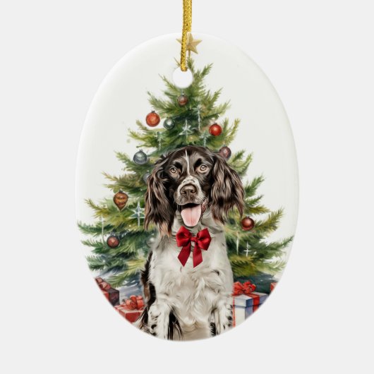 Red Bow Springer Spaniel Dog Weihnachten Keramik Ornament (Vorne)