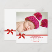 Red Bow Square Foto Holiday Card Feiertagskarte (Vorne/Hinten)