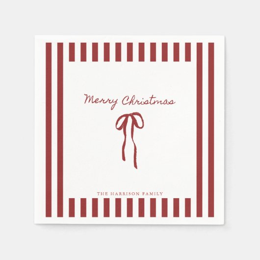 Red Bow Strip Weihnachten Serviette (Vorderseite)