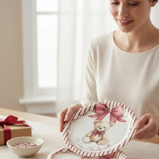 Red Bow Teddy Bear Baby Shower Plates Pappteller