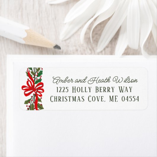 Red Bow und Holly Garland Holiday Rücksendeadresse (Insitu)