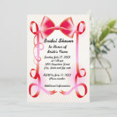 Red Bow und Ribbon Border Brautparty laden ein Einladung (Stehend Vorderseite)