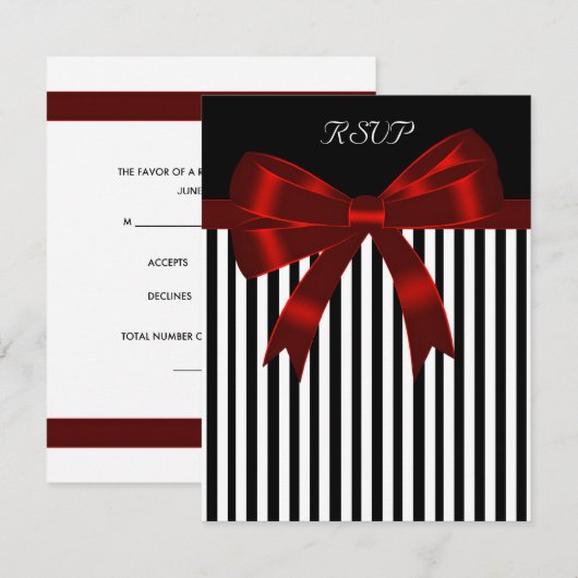 Red Bow Wedding RSVP Card Karte (Vorne/Hinten)