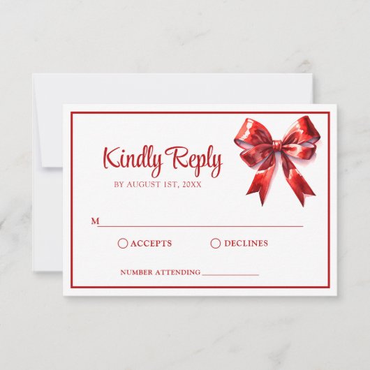 Red Bow Wedding RSVP Karte (Vorderseite)