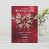 Red Bow Weihnachts-Party Einladung (Stehend Vorderseite)