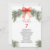 Red Bow Weihnachts-Tischnummer Sitzplan Einladung (Rückseite)