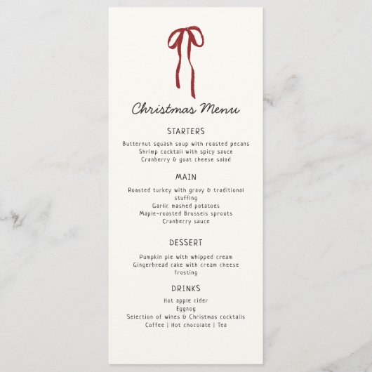 Red Bow, Weihnachts-Weihnachtskarte Menükarte (Vorderseite)
