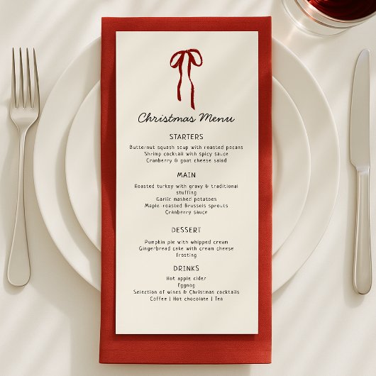 Red Bow, Weihnachts-Weihnachtskarte Menükarte