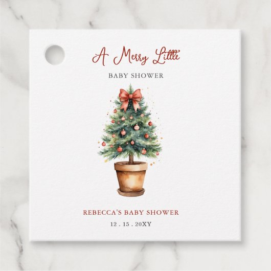 Red Bow Weihnachtsbaum Merry Little Baby Shower Geschenkanhänger (Vorderseite)