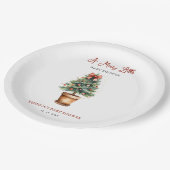 Red Bow Weihnachtsbaum Merry Little Baby Shower Pappteller (Schrägansicht)