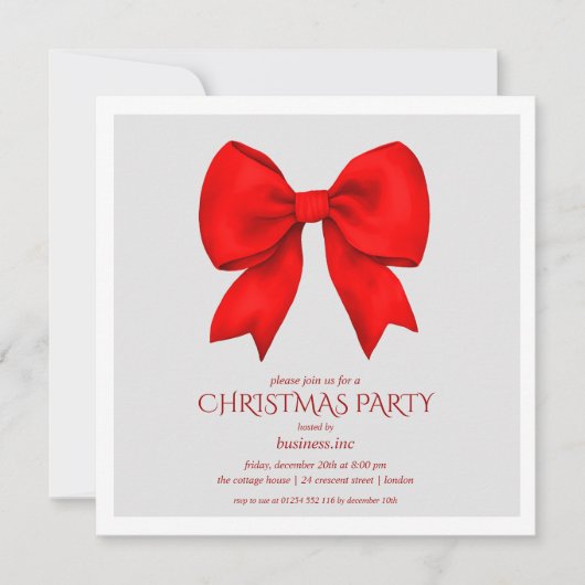 Red Bow Weihnachtsfeier Einladung (Vorderseite)