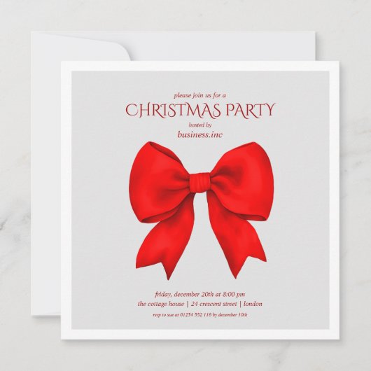 Red Bow Weihnachtsfeier Einladung (Vorderseite)