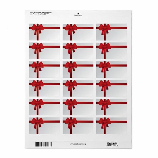 Red Bow Weihnachtsfeiertag Adressaufkleber (Vorne)