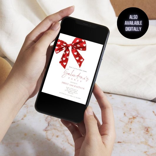 Red Bow White Hearts Galentines Party Einladung