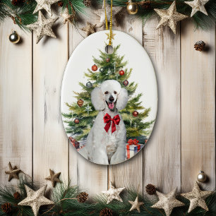 Red Bow White Standard Poodle Dog Weihnachten Keramik Ornament