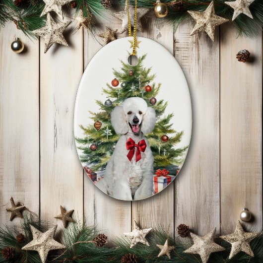 Red Bow White Standard Poodle Dog Weihnachten Keramik Ornament
