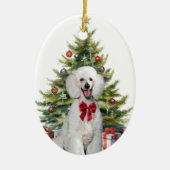 Red Bow White Standard Poodle Dog Weihnachten Keramik Ornament (Vorne)
