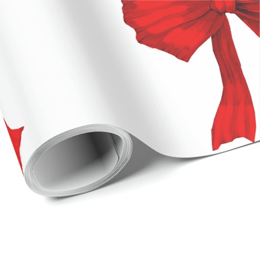 Red Bow White Wrapping Paper Geschenkpapier (Rolleneckpunkt)