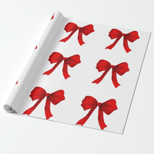 Red Bow White Wrapping Paper Geschenkpapier (Ungerollt)