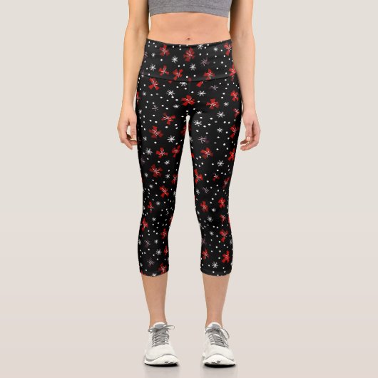 Red Bow Winter Pattern Capri Leggings (Vorderseite)