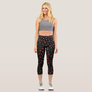 Red Bow Winter Pattern Capri Leggings